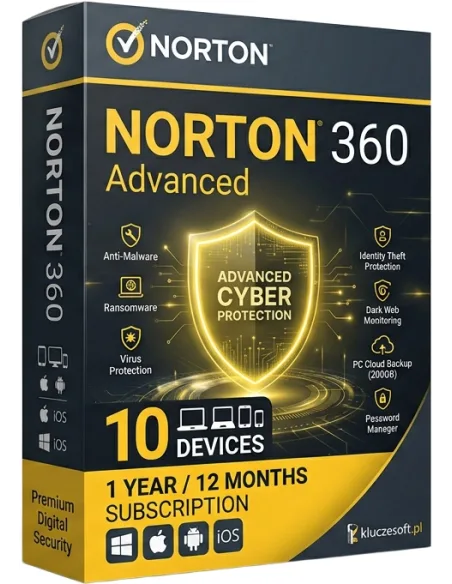 Norton 360 Advanced — 10 Urządzeń, 12 Miesięcy – kup tani klucz aktywacyjny | KluczeSoft
