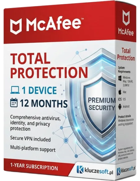 McAfee Total Protection — 1 Urządzenie, 12 Miesięcy – kup tani klucz aktywacyjny | KluczeSoft