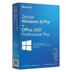 Zestaw Windows 10 Pro + Office 2021 Professional Plus – legalna licencja, gwarancja autentyczności