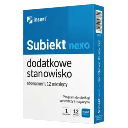 Insert Subiekt nexo — dodatkowe stanowisko, abonament 12 miesięcy – klucz licencyjny z fakturą VAT 23%