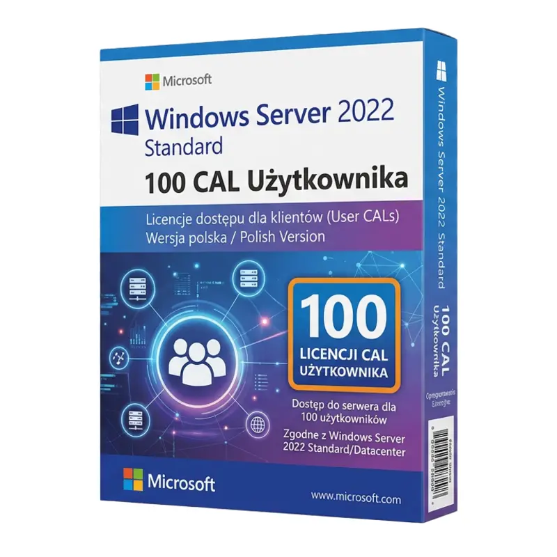 Microsoft Windows Server 2022 Standard 100 CAL Użytkownika – oryginalny klucz aktywacyjny | KluczeSoft.pl