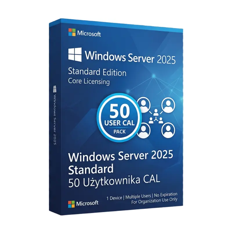 Microsoft Windows Server 2025 Standard 50 CAL Użytkownika – oryginalny klucz aktywacyjny | KluczeSoft.pl
