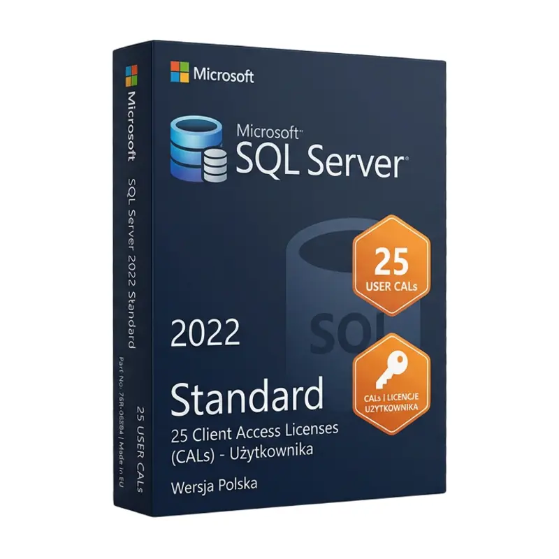 Microsoft SQL Server 2022 Standard 25 CAL Użytkownika – oryginalny klucz aktywacyjny | KluczeSoft.pl