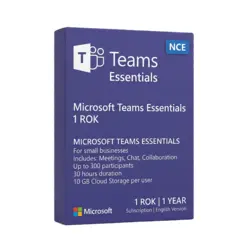 Microsoft Teams Essentials NCE 1 rok – natychmiastowa dostawa email, wsparcie w jęz. polskim