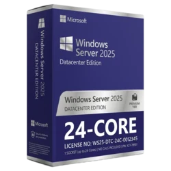 Windows Server 2025 Datacenter 24-Core — pudełko produktowe widok boczny 24-CORE
